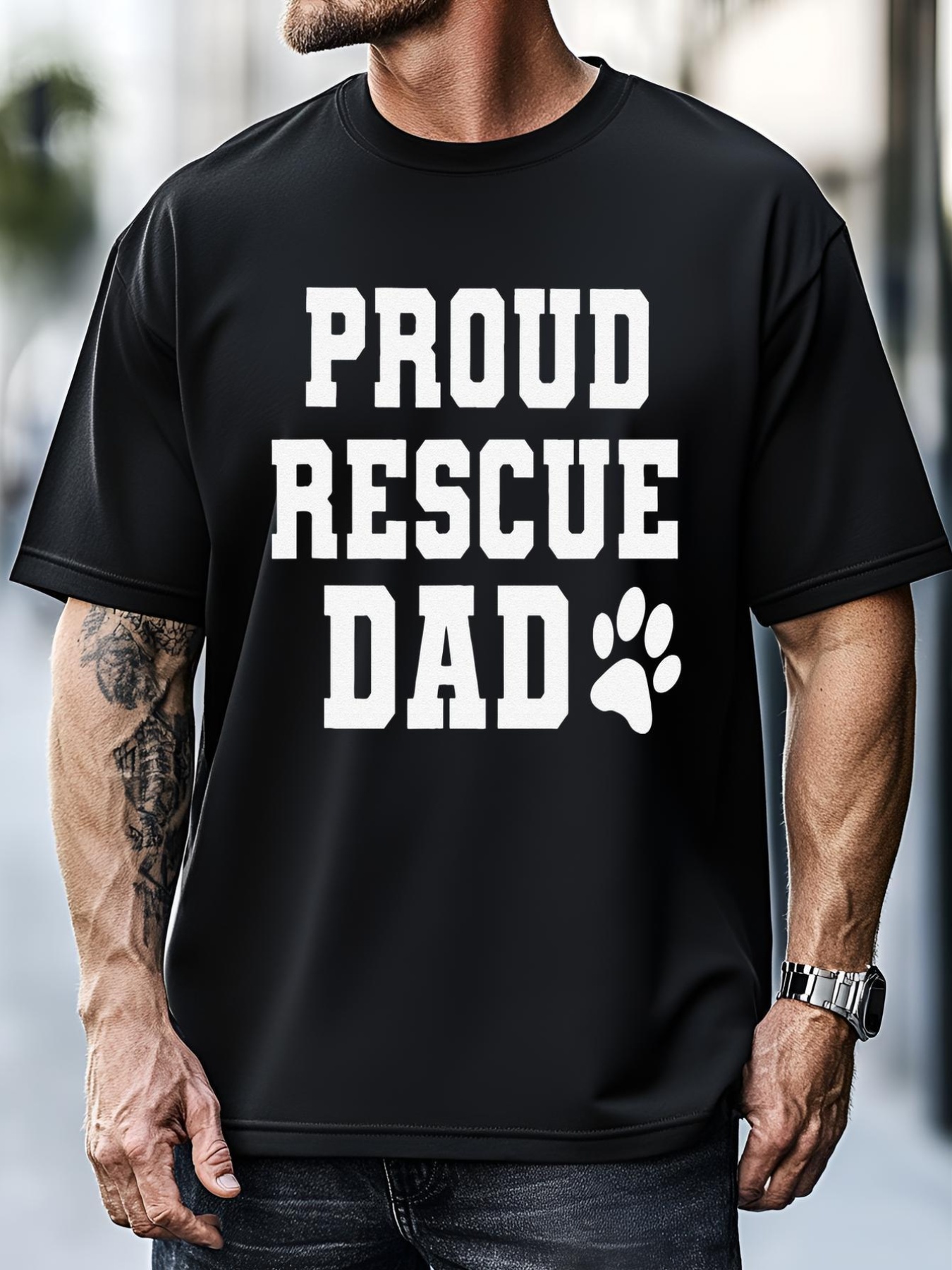 Unisex Proud Rescue Dog Dad Fathers Day Gift For Dog Lovers Dog Dad T-Shirt