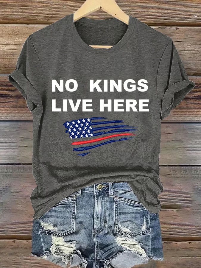 Women's No Kings Lives Here American Flag Print Graphic Tee