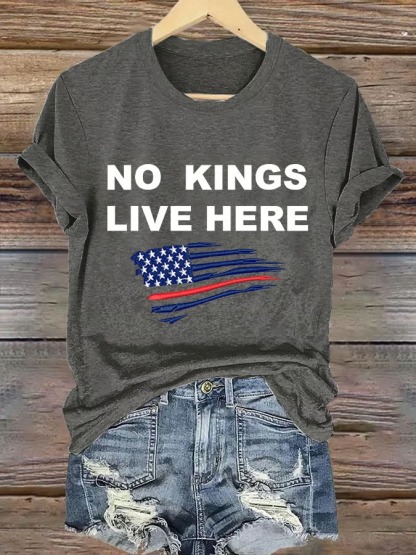 Women's No Kings Lives Here American Flag Print Graphic Tee