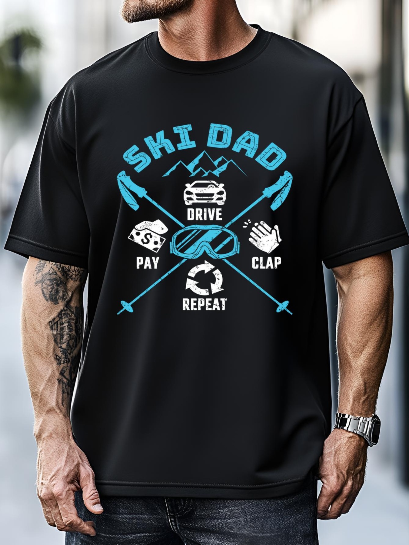 Unisex Ski Dad Funny Drive Pay Clap Repeat Father Skiing Funny Gift T-Shirt