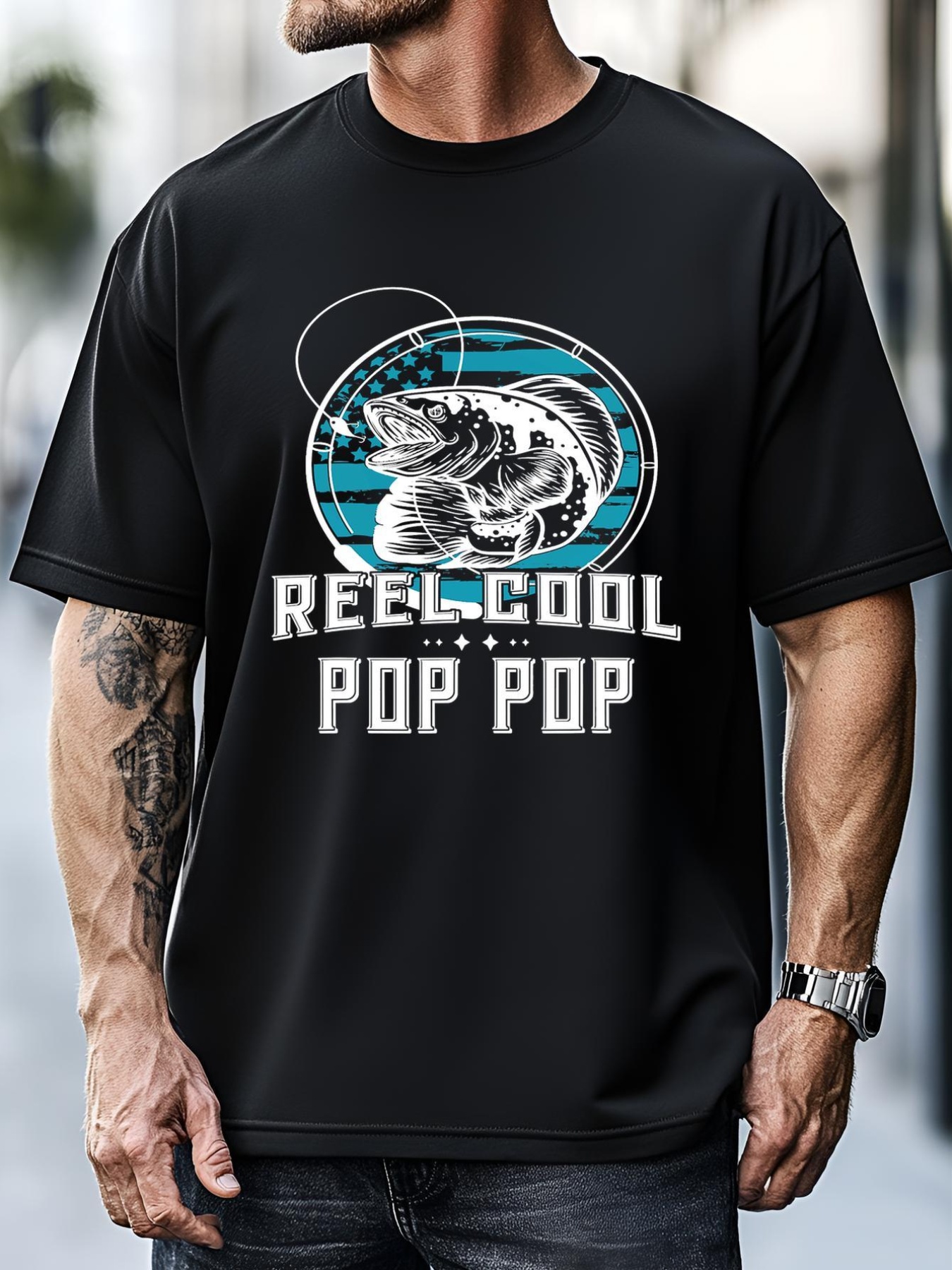 Unisex Fathers Day Tee Reel Cool Pop Pop Fishing T-Shirt