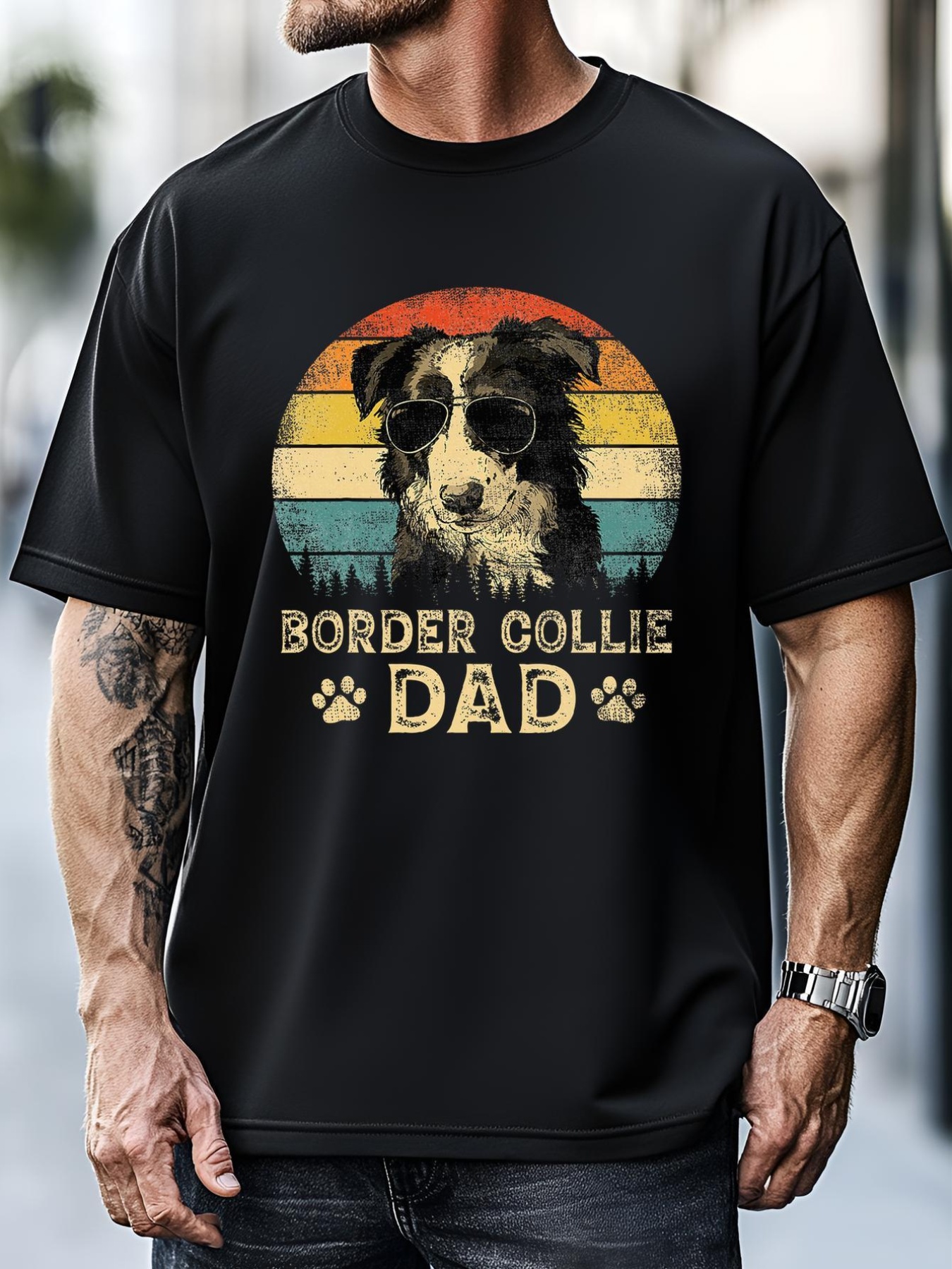 Unisex Vintage Border Collie Dad Dog Lovers FatherS Day T-Shirt