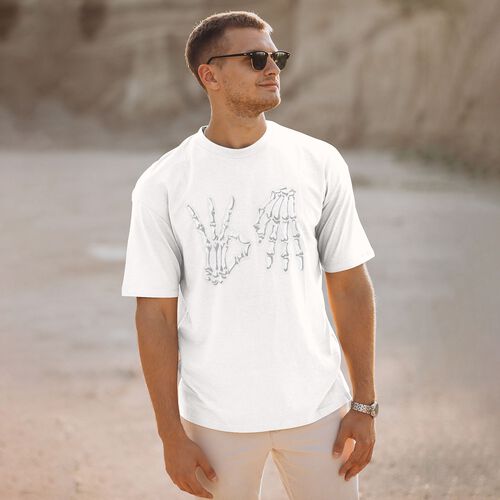Men's Skeleton Hand Printed 100% Cotton T-Shirt-pod4team