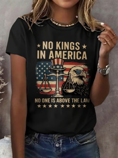 Women's Retro No Kings In America Print 4th Of July Graphic Tee