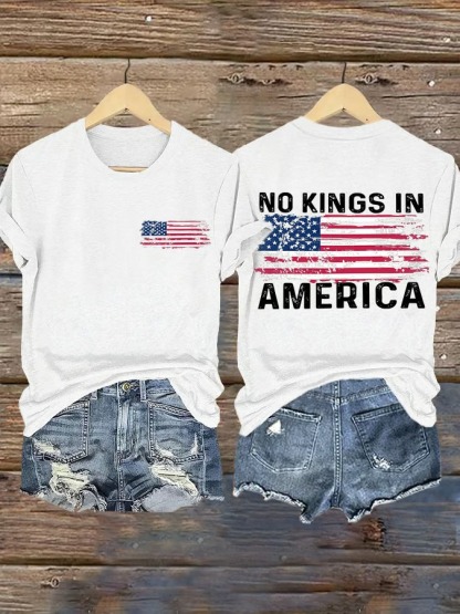 Women's Retro American Flag Printed Graphic Tee