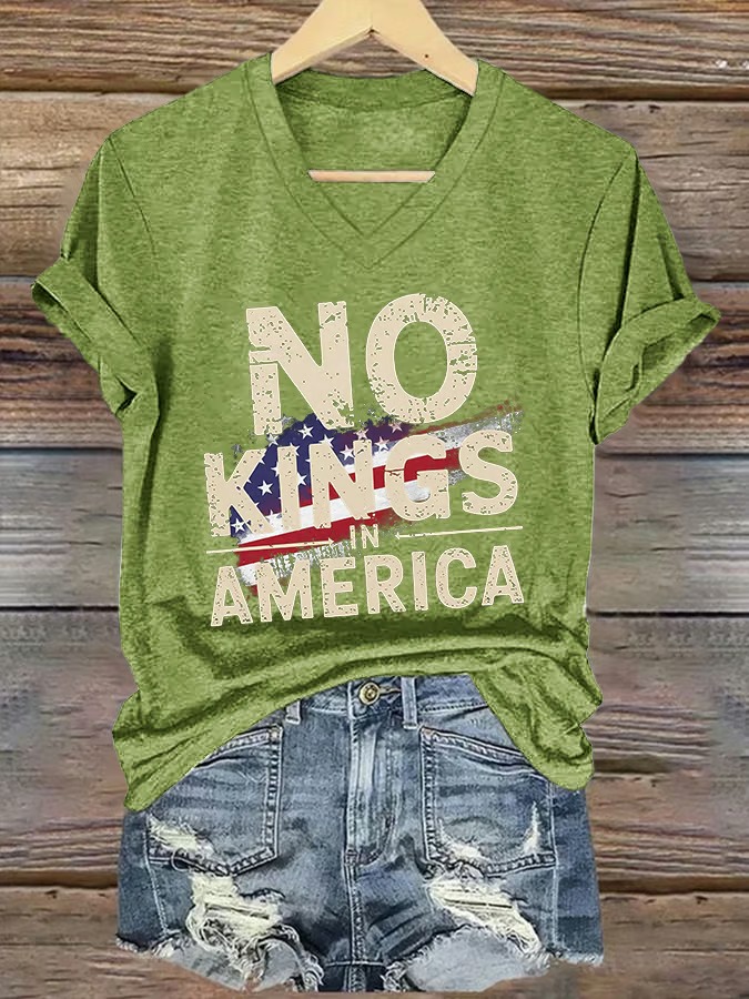 Women's V-Neck No Kings In America 4th Of July Graphic Tee