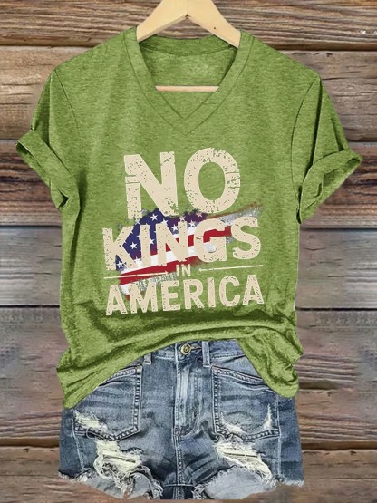 Women's V-Neck No Kings In America 4th Of July Graphic Tee