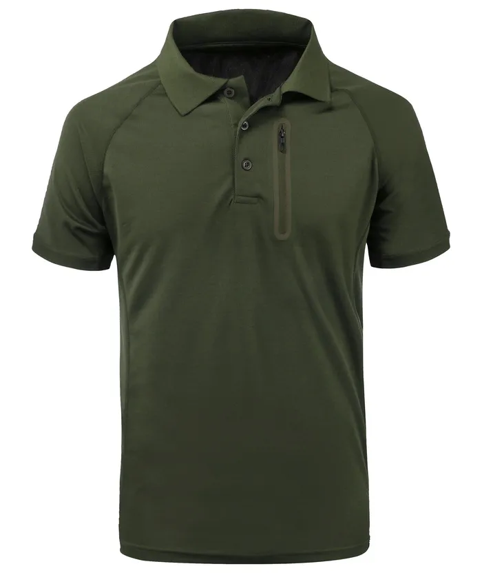 Men's Dri-fit Solid Color Zip Up Pocket Polo Shirt