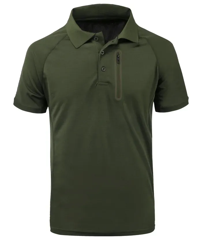 Men's Dri-fit Solid Color Zip Up Pocket Polo Shirt