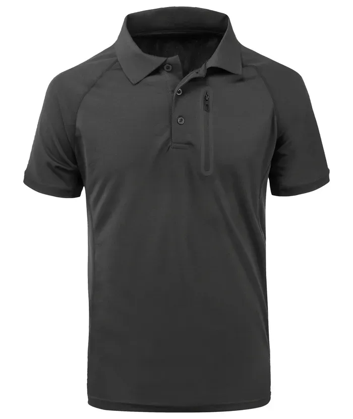 Men's Dri-fit Solid Color Zip Up Pocket Polo Shirt