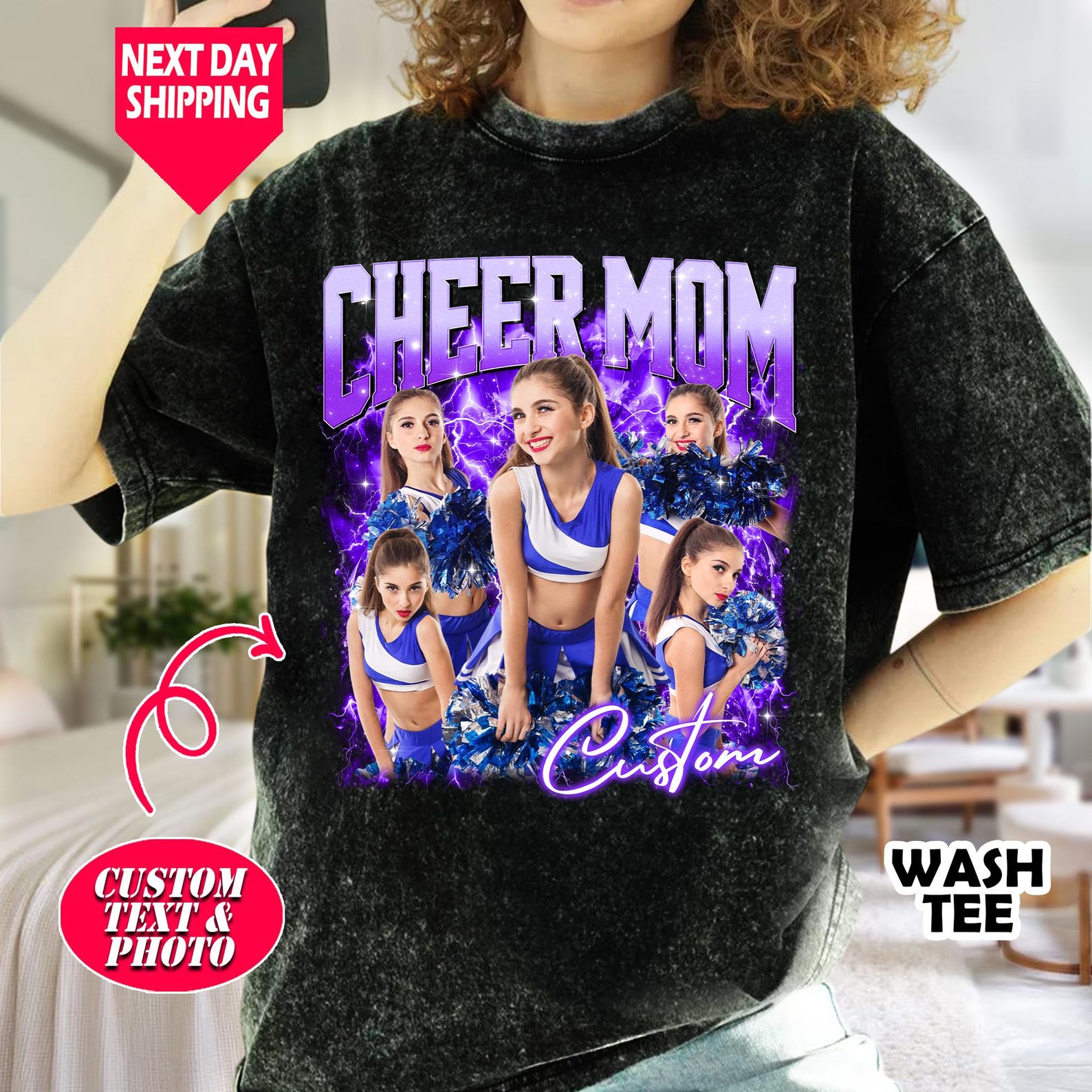 Unisex Custom Cheer Mom Custom Photo Cheer Leader 100% Cotton Graphic Tee