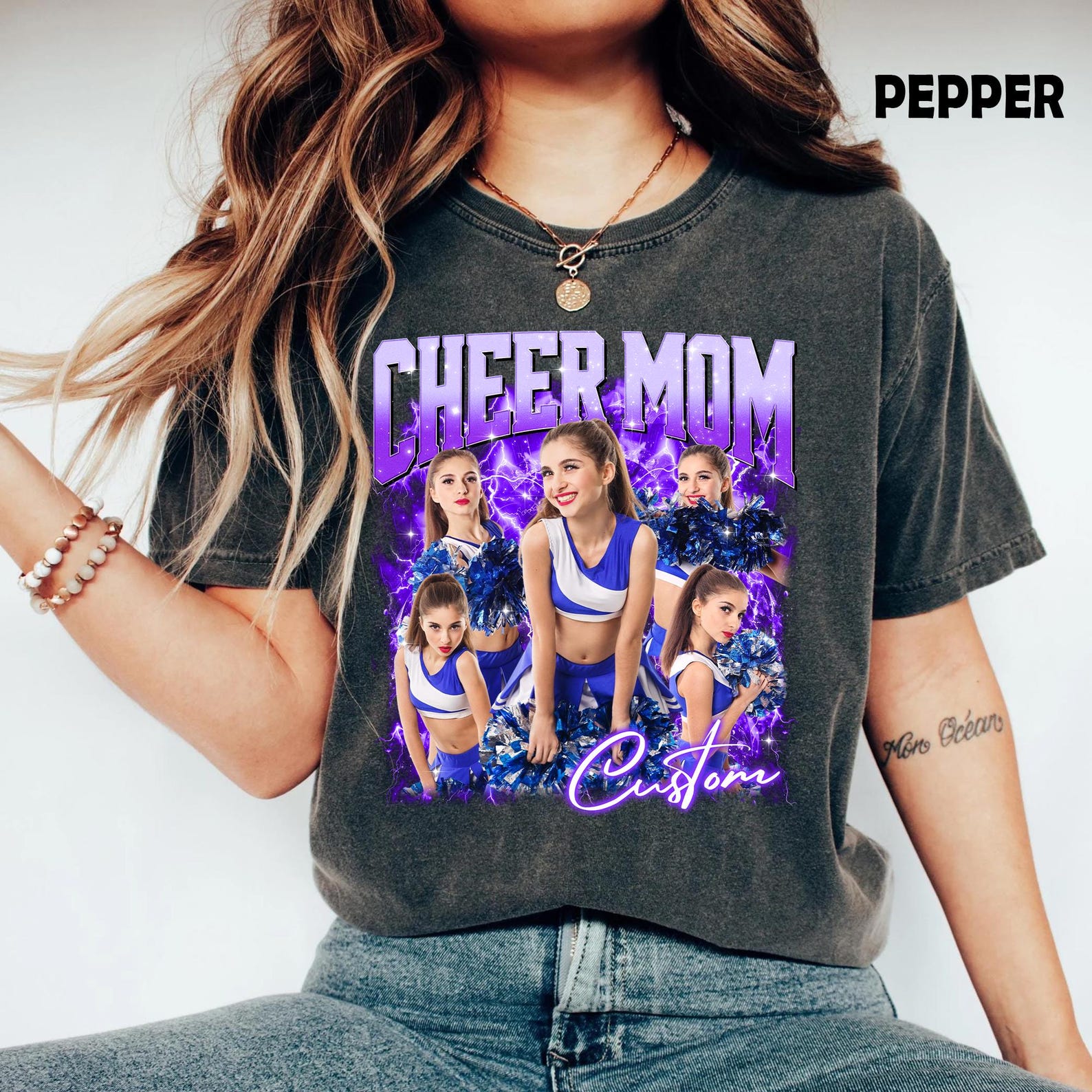 Unisex Custom Cheer Mom Custom Photo Cheer Leader 100% Cotton Graphic Tee