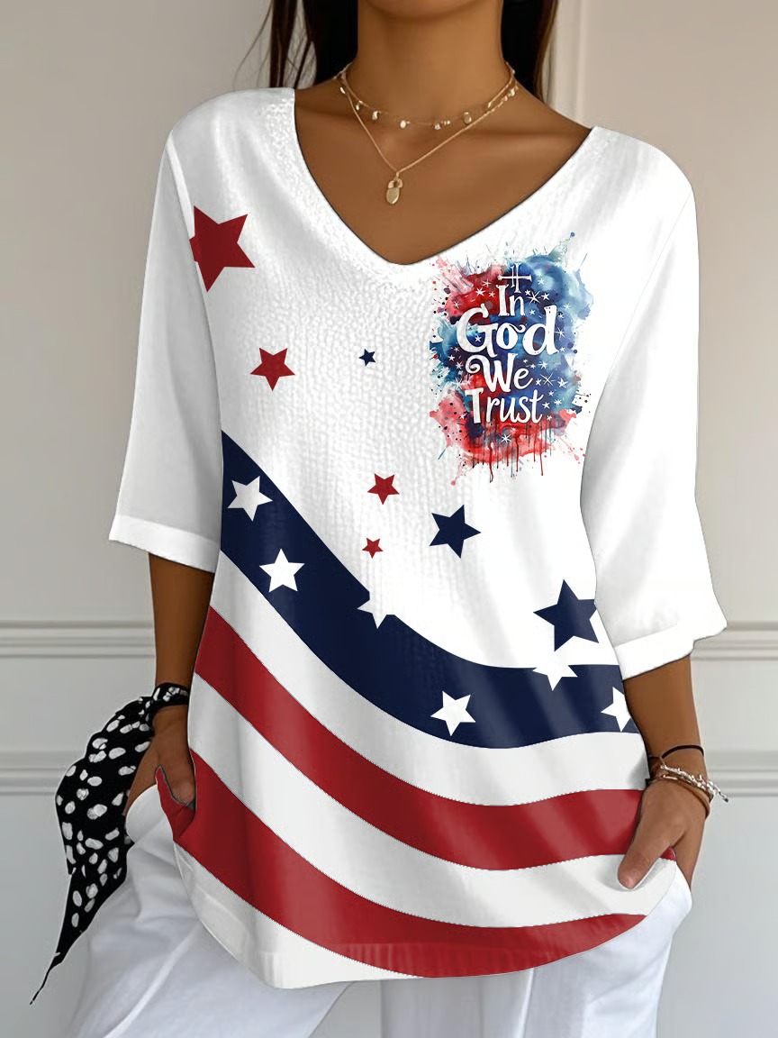 Women's Independence Day In God We Trust Printed Graphic Tee