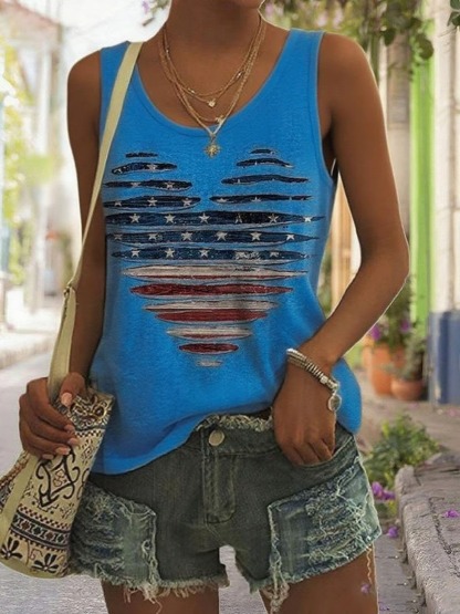 Women's Flag Printed Sleeveless Independent Day Graphic Tee