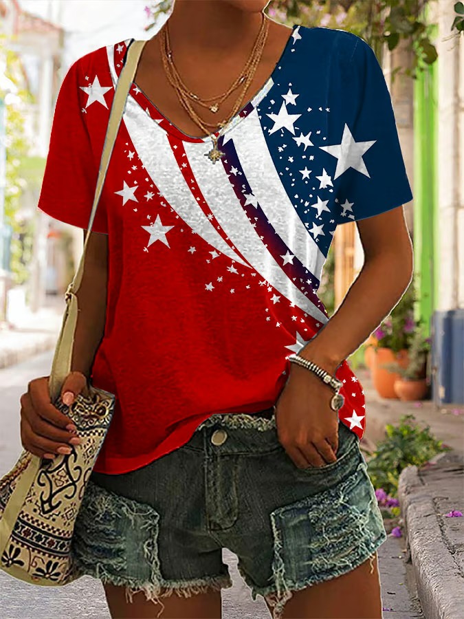 Women's America Flag Print Independent day Graphic Tee