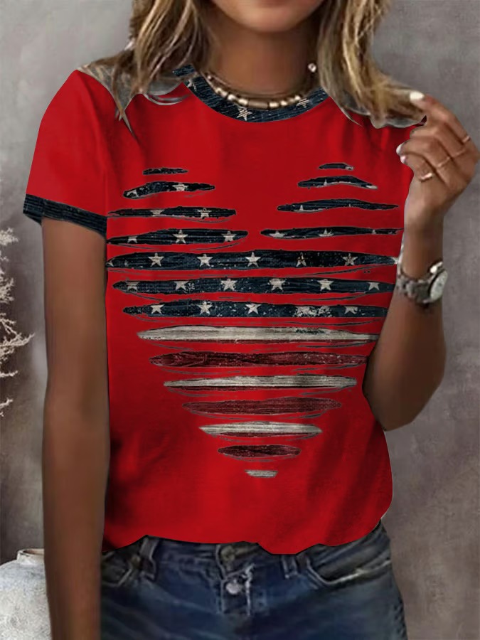 Women's Love Flag Printed Independence Day Graphic Tee