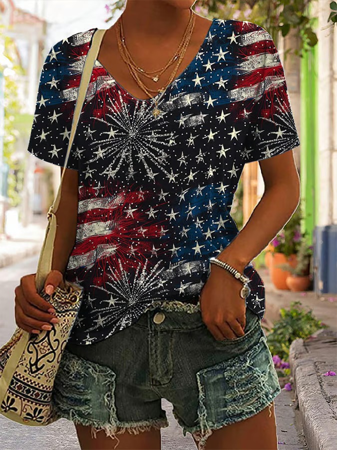Women's Flag Print Independence Day Graphic Tee