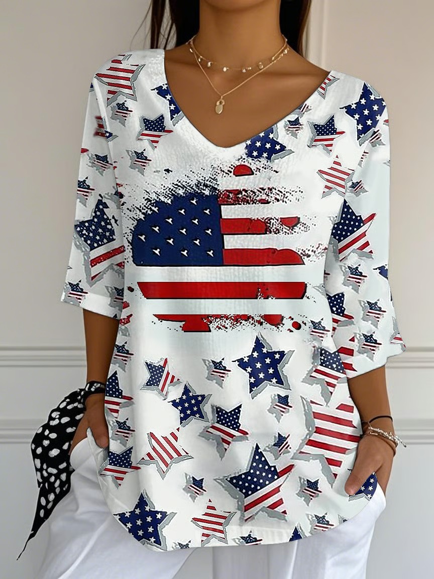Women's The Flag Of Independence Day Printed Graphic Tee