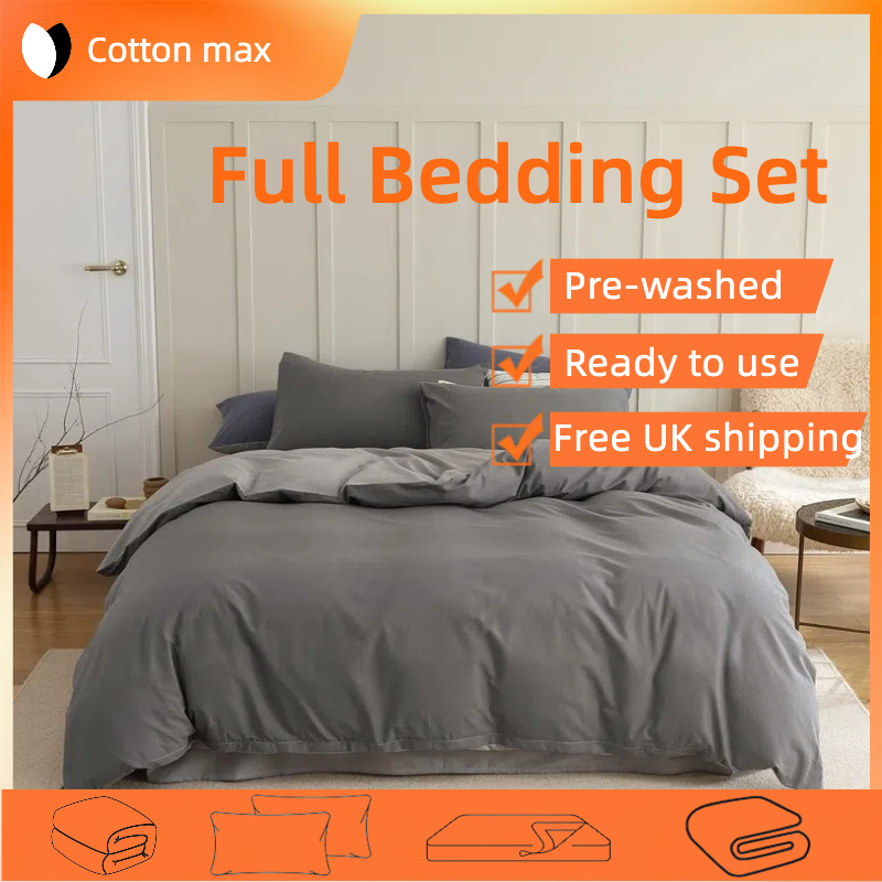 Black Reversible Pure Cotton Full Bedding Set