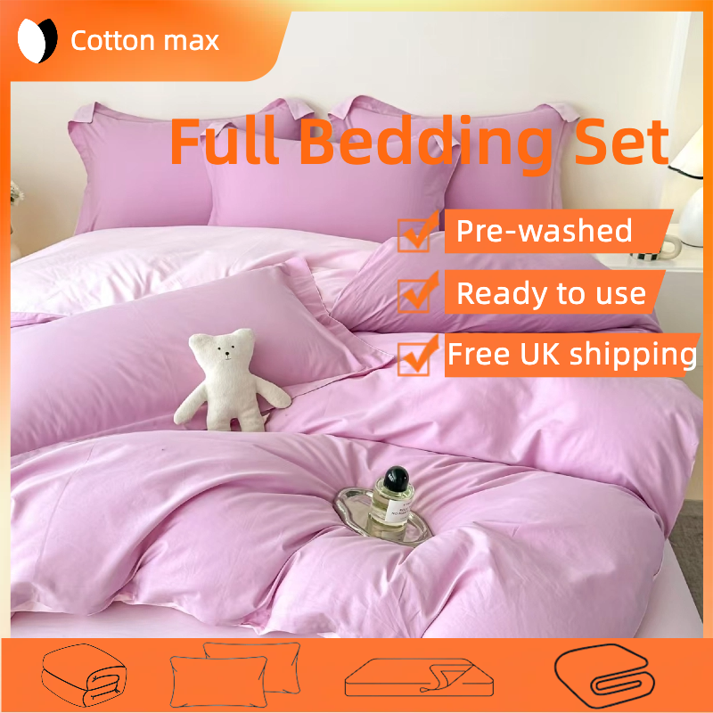 Purple Reversible Pure Cotton Full Bedding Set