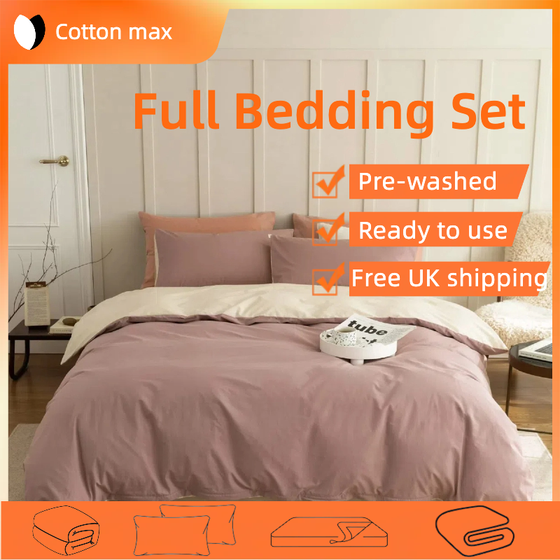 Blush Pink Reversible Pure Cotton Full Bedding Set