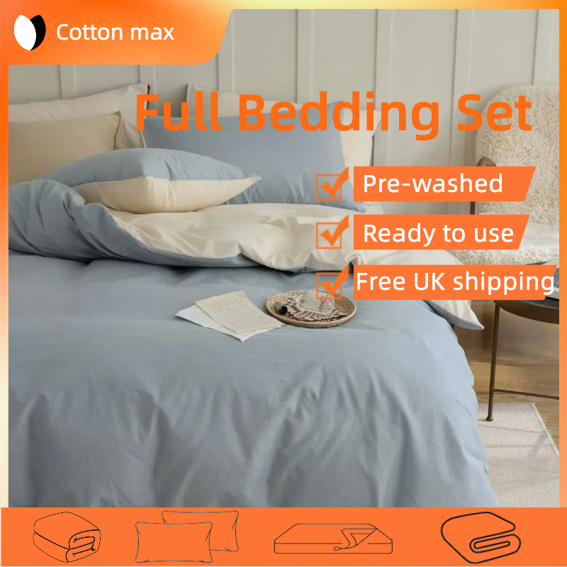 Blue Reversible Pure Cotton Full Bedding Set