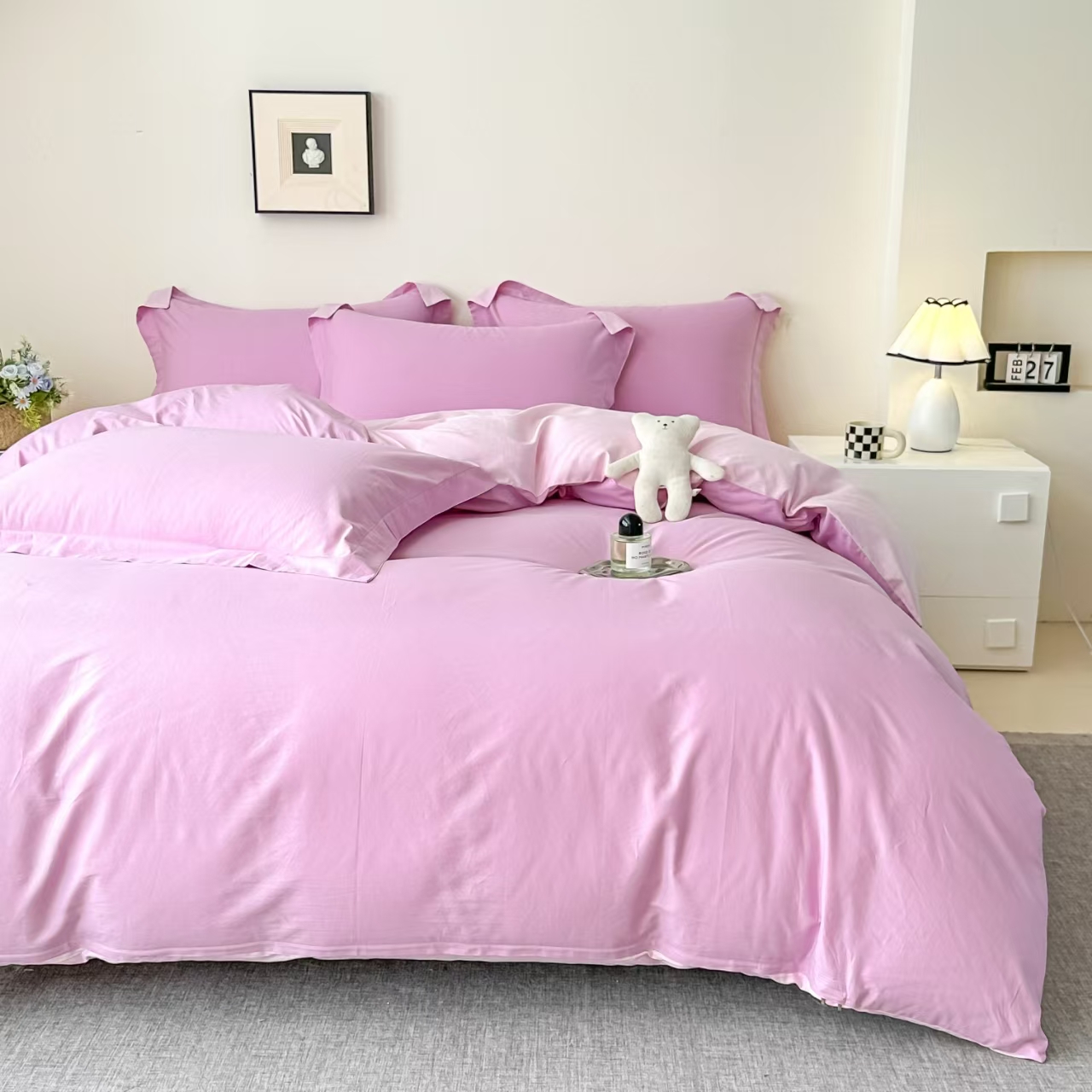 Purple Reversible Pure Cotton Full Bedding Set