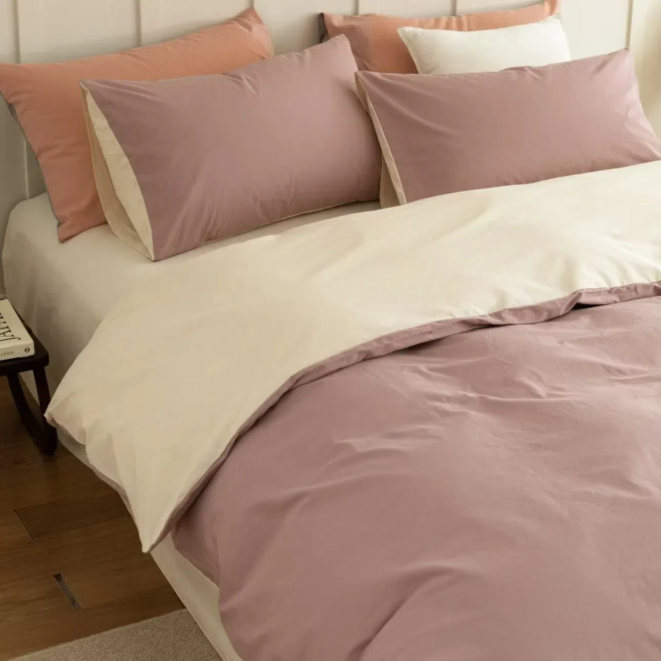 Blush Pink Reversible Pure Cotton Full Bedding Set