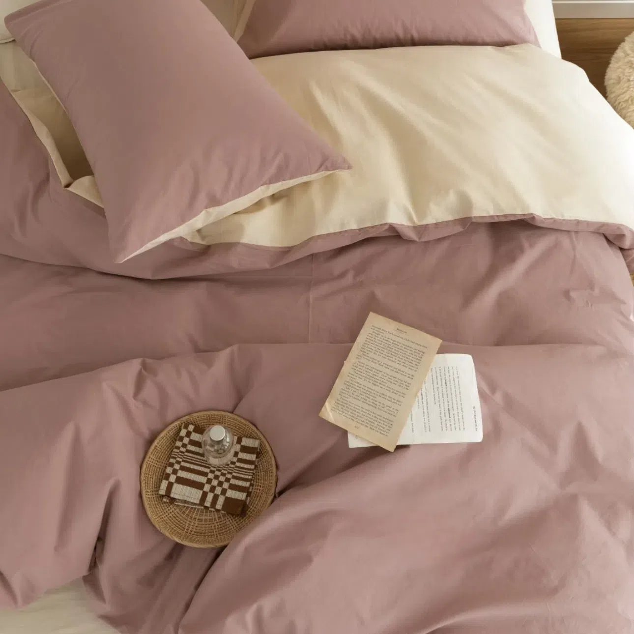 Blush Pink Reversible Pure Cotton Full Bedding Set