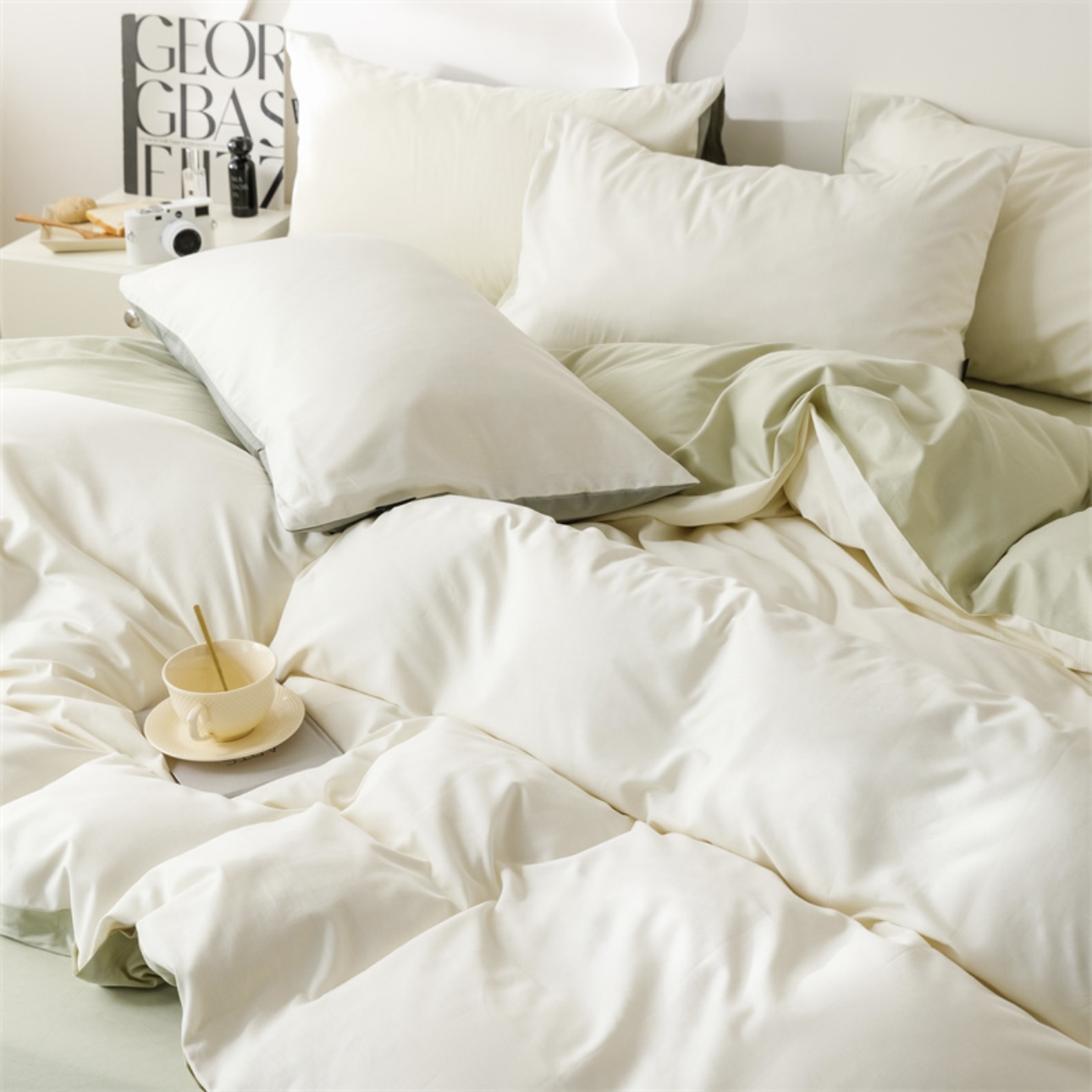 Green Reversible Pure Cotton Full Bedding Set