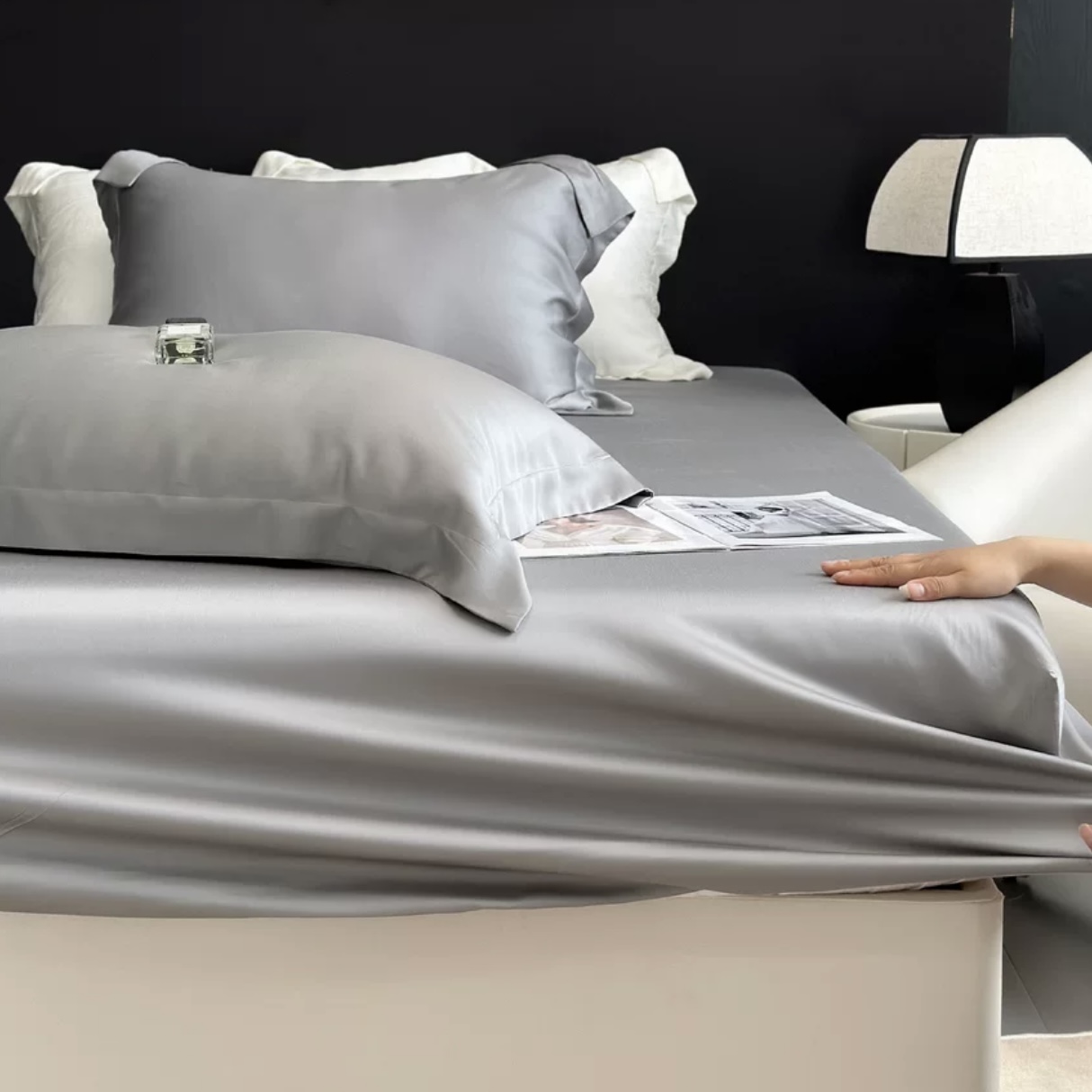 Tencel Fitted Sheet, White and Grey