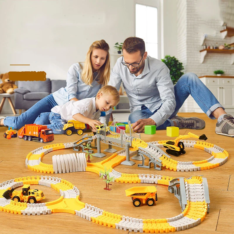 Juego de pista de carreras de ferrocarril para niños. juguete educativo DIY. pista de carreras Flexible. vehículo de ingeniería electrónica. regalo