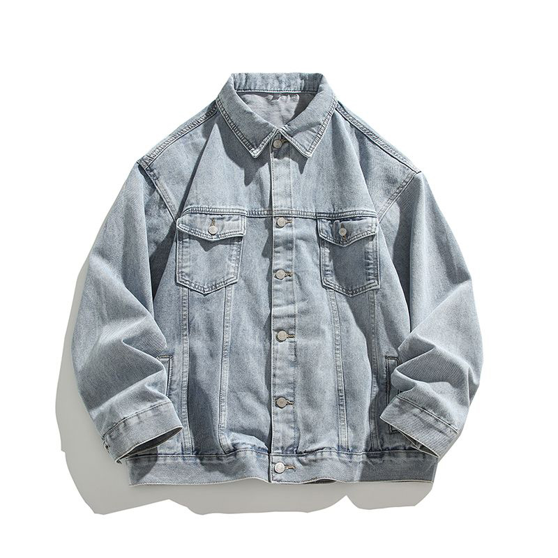 Men's short casual multi-pocket lapel denim jacket