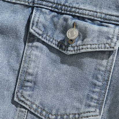 Men's short casual multi-pocket lapel denim jacket