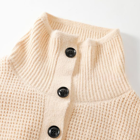 Men's warm turtleneck buttoned knitted sweater jacket