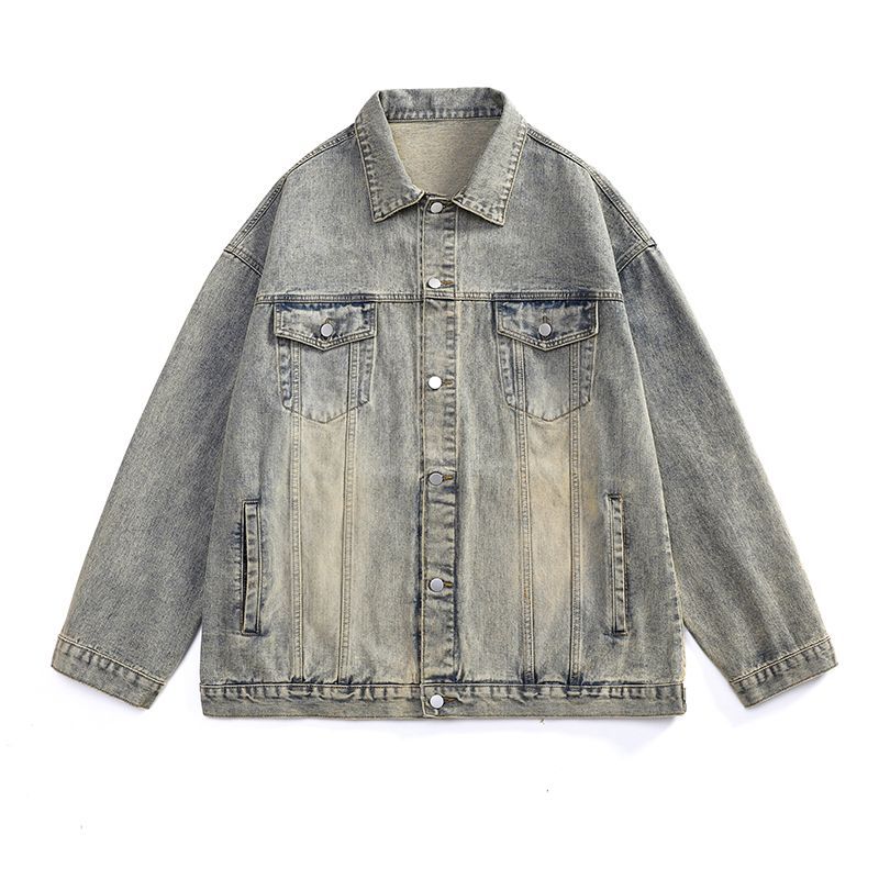 Men's short retro lapel long-sleeved denim jacket