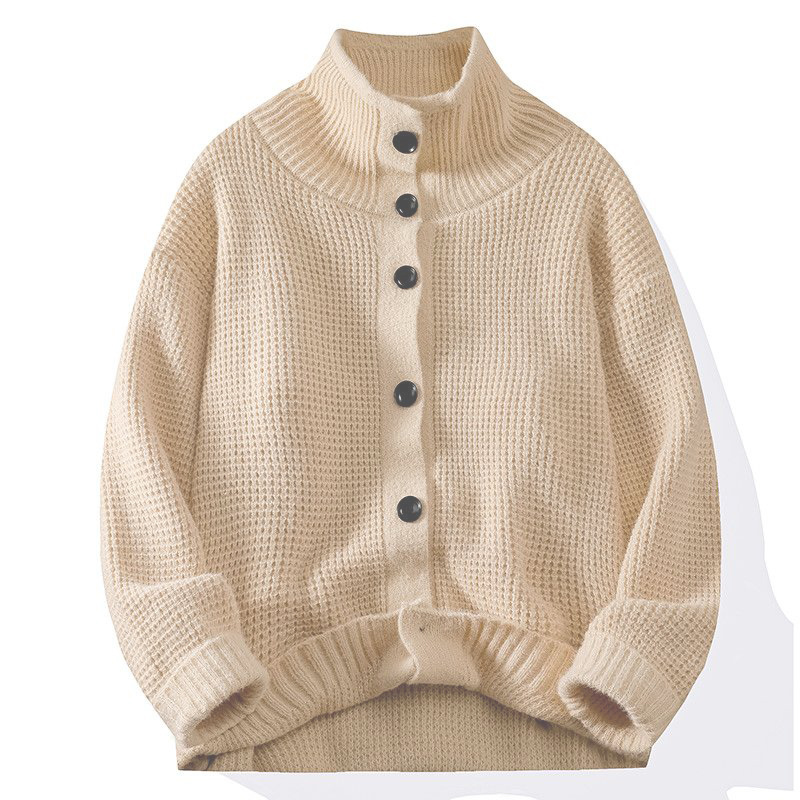 Men's warm turtleneck buttoned knitted sweater jacket