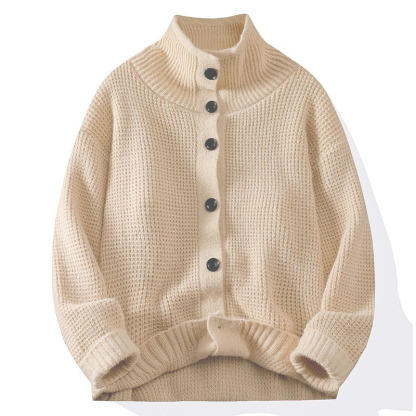 Men's warm turtleneck buttoned knitted sweater jacket