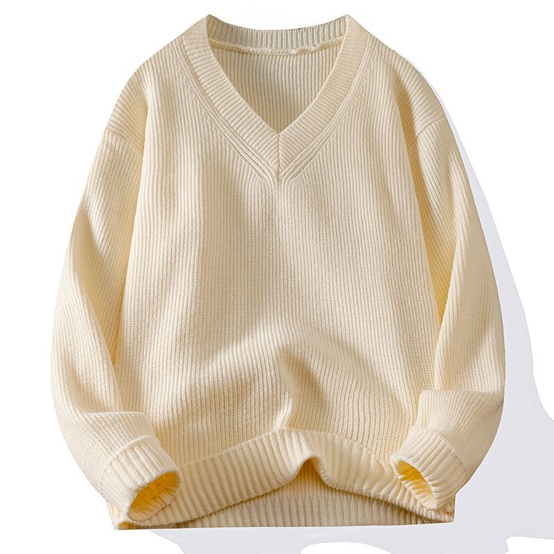 Men's short solid color V-neck knitted sweater