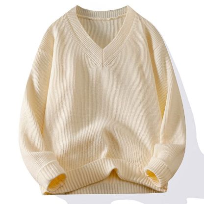 Men's short solid color V-neck knitted sweater