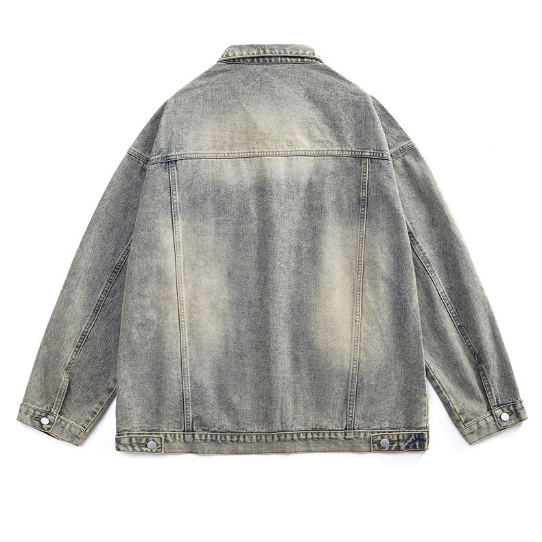 Men's short retro lapel long-sleeved denim jacket