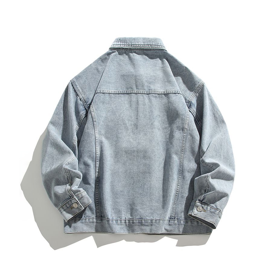 Men's short casual multi-pocket lapel denim jacket