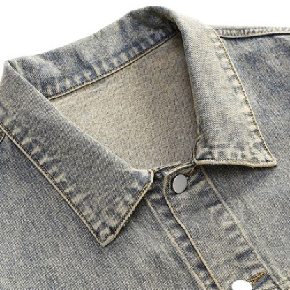 Men's short retro lapel long-sleeved denim jacket