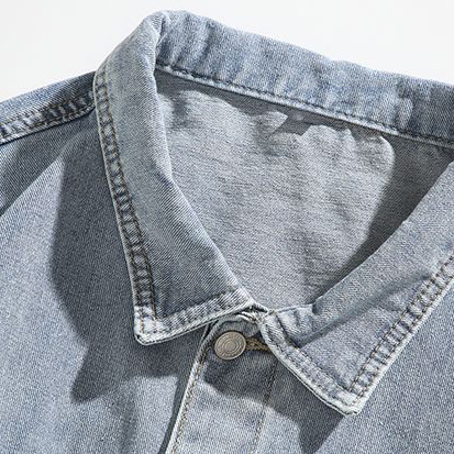 Men's short casual multi-pocket lapel denim jacket