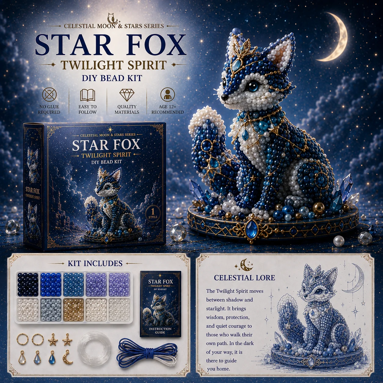 🎁Last Day 50% OFF✨ Moon Cat Luna Guardian DIY Bead Kit | Celestial Moon & Stars Series🌙