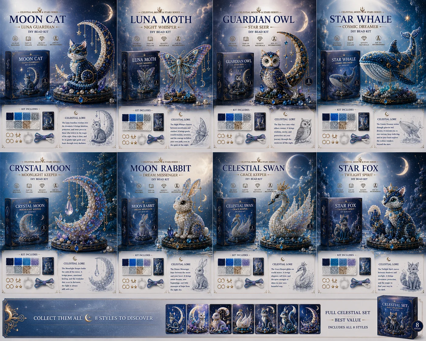 🎁Last Day 50% OFF✨ Moon Cat Luna Guardian DIY Bead Kit | Celestial Moon & Stars Series🌙