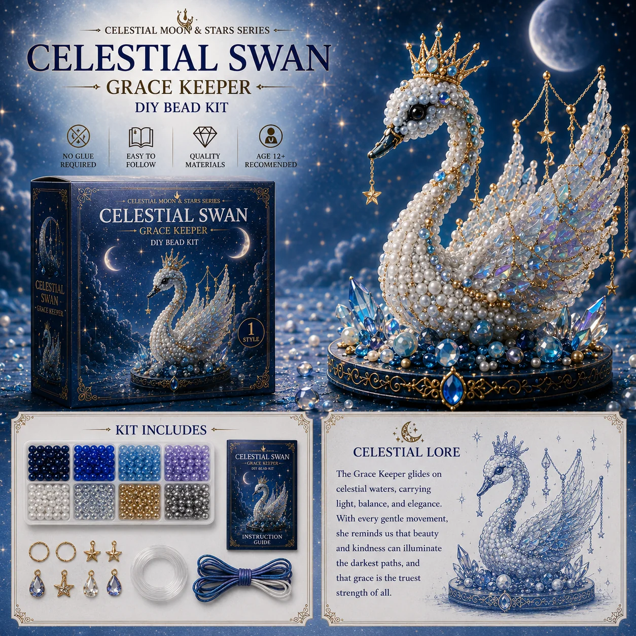 🎁Last Day 50% OFF✨ Moon Cat Luna Guardian DIY Bead Kit | Celestial Moon & Stars Series🌙