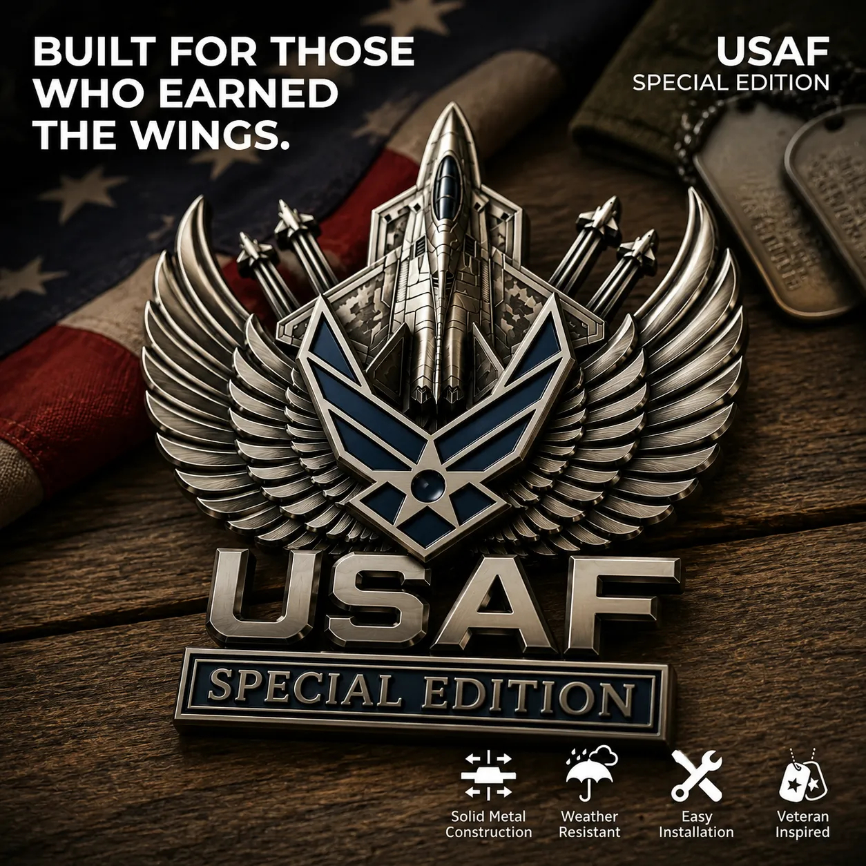 🏆LIMITED EDITION✨U.S. Army, Navy & Marine Corps Special Edition Eagle Chrome Metal Badge