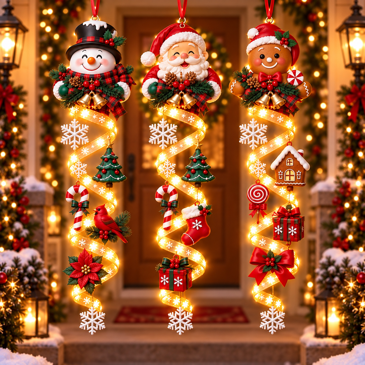 🔥Last 40pcs🎉-🎄Lighted Christmas Ribbon Hanging Door Decor