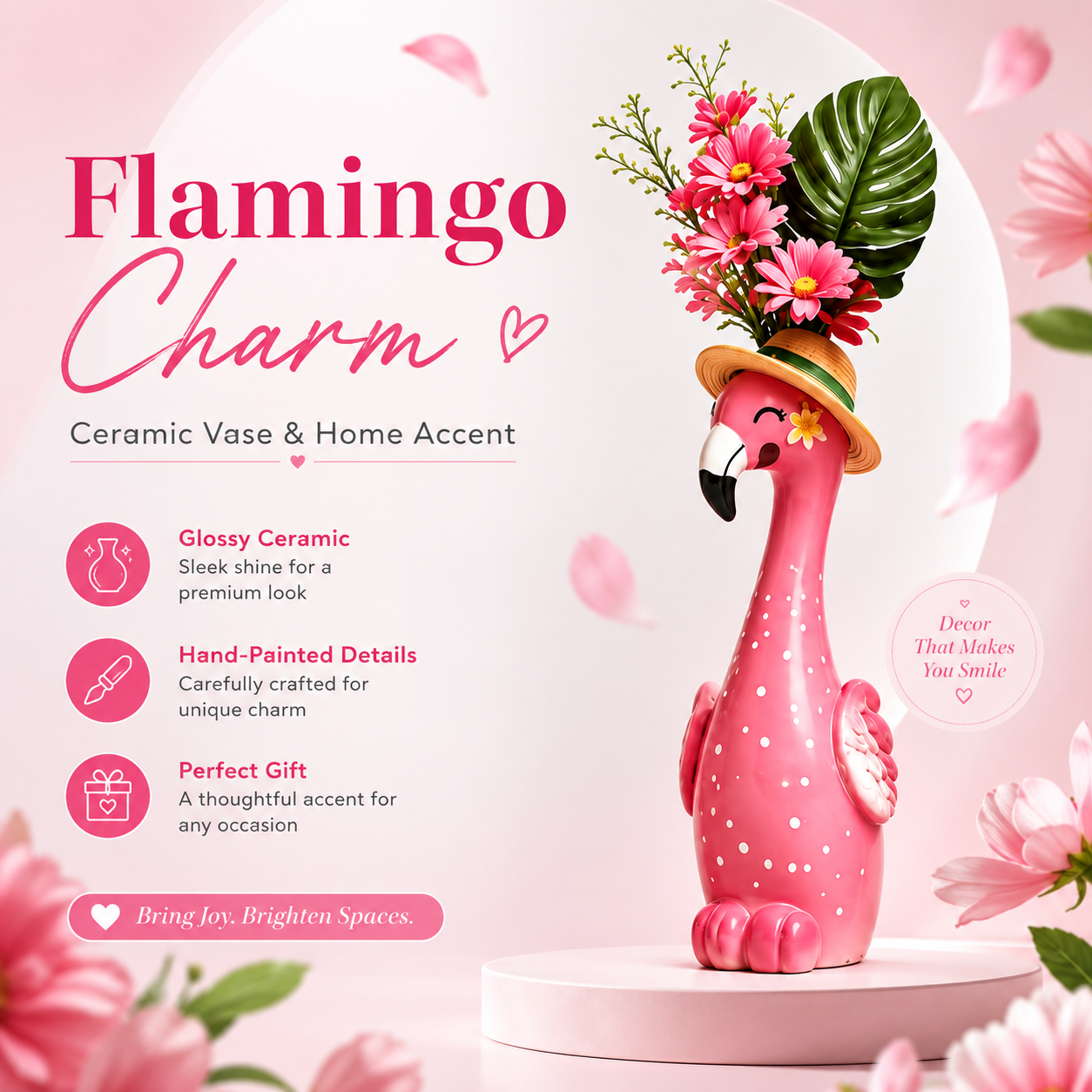 🔥Last 30pcs🎉-🦩 Cute Pink Flamingo Ceramic Vase|Home Table Decor💖